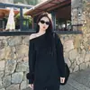 Sudadera de Hombro Descubierto para Mujer Primavera y Otoño 2025 Nuevo Estilo Coreano Holgada y Relajada Estilo Perezoso Top Casual de un Hombro