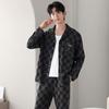 Pijama Antibacteriano Nuevo 7A para Hombre en Primavera y Otoño Algodón Puro Manga Larga Cárdigan Talla Grande Se Puede Usar Afuera Conjunto de Ropa de Casa de Alta Gama