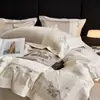 Conjunto de quatro peças de algodão de fibra longa de Xinjiang de alta qualidade, cor nude para dormir, capa de edredom bordada 100% algodão puro, roupa de cama