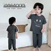 Conjunto de Verano para Niños y Niñas Antibacterial Transpirable de Seda de Hielo Manga Corta Delgado Traje de Aire Acondicionado Pantalón de Nueve Puntos Ropa Infantil Dos Piezas
