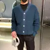 Cárdigan para Hombre Tejido Estilo Coreano Chaqueta Marca de Moda Nuevo Holgado Cuello en V Color Sólido Cuello Cárdigan Versátil Simple Top