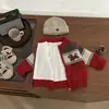 Casaco Suéter de Ano Novo para Bebê Roupas Grossas de Inverno para Crianças Outono e Inverno Conjunto de Ano Novo com Forro de Fleece para Meninos Top Vermelho para Menina Bebê