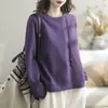 Moletom Pulôver Gola Redonda Outono e Primavera Cor Sólida Solto Algodão Puro Top Petite Casual Design Emagrecedor Top