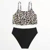 Nuevo traje de baño de dos piezas con estampado de leopardo, volantes, lindo, para niños, bikini triangular simple para niña, Amazon