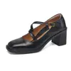 Versión de Piel de Oveja~6cm Ultra Silenciosas de Nuevo Estilo Zapatos de Piel Genuina para Mujer con Tacón Grueso, Zapatos Pequeños de Piel Estilo Mary Jane Francés