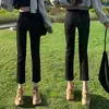 Pantalones Vaqueros Rectos Tubo Humo Negro para Mujer Primavera y Otoño 2024 Nuevos Pantalones Baguette Pequeños de Nueve Puntos