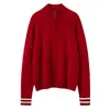 Suéter de cachemira vintage de punto trenzado, cuello semialto, con cremallera para mujer, otoño/invierno, 100% cachemira pura, suéter de punto holgado tipo abrigo