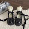 Zapatos JK de Punta Redonda con Plataforma Pequeña para Aumentar la Altura 2025 Nuevo Verano Negro Mary Jane de Suela Gruesa Zapatos de Cuero Pequeños para Mujer