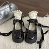 Sapatos de Salto Alto Chunky com Bico Redondo Jk para Aumentar a Altura para Mulheres, Novo Verão 2025, Pretos, Sola Grossa, Modelo Mary Jane, de Couro