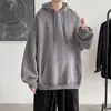 Sudadera con capucha de color liso para hombre, estilo coreano, de moda, de primavera y otoño, con forro polar combinado, estilo Hong Kong, holgada, de manga larga.