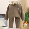 Conjunto Novo de Roupa Íntima Térmica com Forro de Fleece Outono/Inverno Infantil, Tops de Gola Alta e Calças Base Layer para Meninos e Meninas, Roupa de Casa