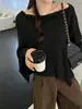 Design elegante e suave, suéter de tricô falso de duas peças para mulheres, novo estilo outono, blusa de seda e lã de manga longa na cor lisa