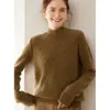 Suéter Grueso de Punto para Mujer Color Sólido Siete Puntos Base de Cachemira Punto de Otoño e Invierno Cuello Semi-Alto Estilo Nuevo