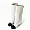 Botas de caballero hasta la rodilla con punta redonda, tacón alto y caña ancha, nuevo estilo otoño e invierno 2026, botas tipo pantalón color block inspiradas en Chanel para mujer