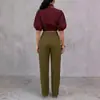 2026 Europeu e Americano transfronteiriço comércio exterior cor sólida design manga de lanterna com laço blusa casual gola alta camisa curta para mulheres
