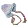 Gorro Colorido Transfronteiriço Largo, Proteção de Orelha de Pelúcia, Turbante Trançado com Borla, Gorro de Tricô Dopamina