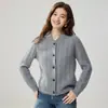 Cárdigan de Punto Trenzado de Cachemir Puro Pesado Estilo Vintage Old Money para Mujer Cuello Redondo Botones Tejido Holgado Abrigo Suéter Versátil