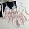 Conjunto de Pijama de Camisola de Seda para Mujer de Verano con Estampado Plateado, Cómodo Conjunto de Dos Piezas de Camisola y Shorts para Estar en Casa