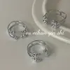 Anillo Abierto de Doble Capa con Textura de Plata de Ley S925 Coreana, Estilo Ins para Mujer, Asimétrico, Simple, de Alta Gama