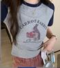2026 Verão Novo Estilo Retrô Americano Ins Algodão Puro Manga Curta Feminino Curto Hot Girl Camiseta Verão Manga Raglan Top