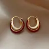 Pendientes dobles de bloqueo de color burdeos retro francés, nuevos pendientes de gota de aceite de nicho de lujo ligero, accesorios versátiles y elegantes para mujer