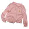Cárdigan de principios de otoño para niña, color caramelo, cara sonriente, capa base, dulce, versátil, amigable con la piel, cómodo, top para bebé, cárdigan de manga larga