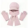 Conjunto de tres piezas para mujeres de mediana edad y mayores: gorro de punto grueso y cálido de otoño e invierno, gorra de béisbol de pelo de conejo, bufanda y guantes