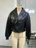 Chaqueta de cuero con solapa transfronteriza europea y americana para mujer con hebilla, moda casual europea y americana, estilo biker transfronterizo europeo y americano, nuevo diseño de manga larga