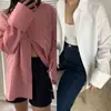Yuran 26 Estilo Novo de Início de Primavera Moda Blogger Tendência Marca Manga Dobrada Simples Solta Algodão de Alta Contagem Fios Camisa Oversized