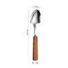 Mango de Madera de Haya Espátula Cuchara de Acero Inoxidable para Uso Doméstico, Cuchara para Sandía, Cuchara y Tenedor de Postre Estilo Japonés, Cuchara Plana de Madera Maciza, Espátula Cuchara Creativa Puntiaguda