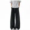 Calça de Sarja Plissada de Linho Falso Estilo Old Money para Homens, Verão Fina Solta Casual Esportiva de Perna Reta Caída Longa