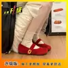 Sapatos de Veludo Vermelho Retro com Solado Macio Artísticos Sapatos de Uma Peça Outono 2026 Novo Estilo Versáteis com Saias Estilo Floresta Sapatos Mary Jane