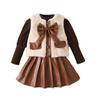 Trajes Cálidos de Primavera y Otoño Europeos y Americanos de Amazon para Niñas Pequeñas y Medianas Cuello Redondo Ropa Interior Ajustada + Chaleco de Piel + Falda Plisada