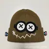 Versión Coreana del Nuevo Gorro de Lana Divertido y Lindo de Robot con Fallos para Mujer Otoño e Invierno Gorro de Punto Cálido Gorro de Lana para Estudiante