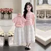 Moda de Verano Cómodo Top de Manga Corta con Estampado de Letras para Niñas Mayores, Conjunto de Dos Piezas Falda de Encaje Estilo Pastel de Princesa Dulce