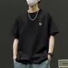 Camiseta de Manga Curta para Homem, Casual de Verão Simples Ins Marca da Moda Solta Roupa Masculina Estilo Japonês Cor Sólida Tendência Versátil Top
