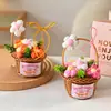 Regalo del Día de la Madre Ramo de Flores Hecho a Mano Flor de Hilo Tejido Pompon Flor Pequeña Cesta de Flores Colgante Accesorios Flores Artificiales Regalo Creativo