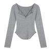 Preto sexy off-ombro longo- manga comprida t- shirt para as mulheres primavera cintura apertada irregular laço desgaste interno puro estilo top