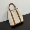 Bolso de Jardín de Lona Vertical Cosida con Piel de Vaca de Primera Capa 36 Bolsos de Mano Moderno Casual Ligero Bolso Tote Gran Capacidad Bolso para Mujer