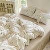 Juego de Ropa de Cama Fresco de Cuatro Piezas Estilo Ins para Primavera y Verano, Funda de Edredón de Algodón Puro Lavado, Juego de Sábanas Ajustables de Tres-Cuatro Piezas para Estudiantes