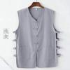 Chaleco informal de lino de verano, sudadera de algodón y lino con hebilla retro para hombre, chaqueta Magma de estilo chino, sin mangas, camisa con título antiguo