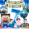 Decoraciones para Fiesta Temática de Minecraft en Stock: Banner de Cumpleaños Infantil de Minero, Topper para Pastel, Set de Globos