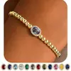 Comércio Exterior Transfronteiriço Cobre Incrustado Zircônio 12 Pedras de Nascimento Pulseira Clássica Simples Estilo Europeu e Americano Pulseira de Corda Elástica Presente de Aniversário para Mulheres
