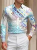 Camisa de playa para hombre, camisa casual de manga larga, camisa de manga larga para hombre transfronteriza de Amazon con cuello de solapa