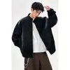 Jaqueta de Couro PU Gola Alta Padrão Escuro High Street Americana Masculina Outono Tamanho Grande Tendência Solta Vilão Bonito Jaqueta de Motocicleta
