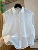 Camisa de Linho Sem Mangas Estilo Novo 2026, Blusa Camisa Feminina de Linho Solta Color Sólida Retrô Artística para o Verão
