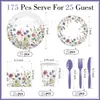 Set de Vajilla Desechable Temática de Flores Silvestres Transfronterizas para Fiestas Familiares y de Amigos, Platos de Papel Desechables