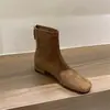 Botines cortos para mujer, botines sencillos para primavera/otoño, nuevo estilo 2025, versátiles, simples, con tacón grueso, gamuza, botines de estilo coreano, botines ajustados