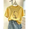 Camiseta de algodón puro para mujer estilo coreano de hombros rectos, manga corta, moderna, casual, versátil, elegante, adelgazante, top negro, nuevo modelo de verano