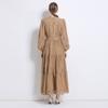 Ropa de Otoño Temprano para Mujer con un Toque de Lujo, Nuevo Estilo 2025, Cuello en V Mangas de Farol, Vestido de Encaje Soluble en Agua con Retazos, Falda Larga con Dobladillo Ancho